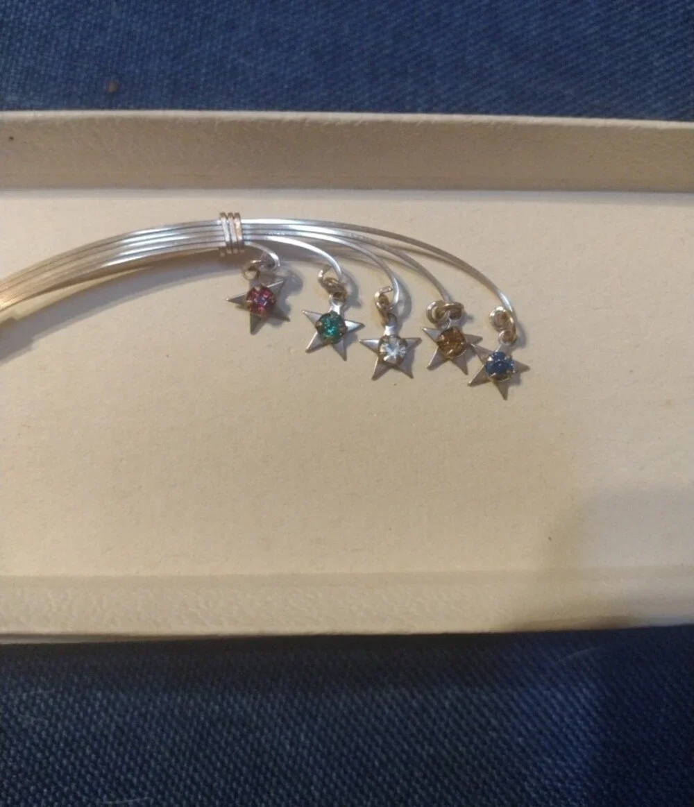 Vintage Celestial Shooting Star Pin - Five Dangling Stars with Multi-colors